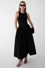 Poplin Rib-Knit Drop Waist Midi Dress - Image 2