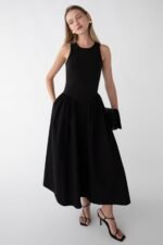 Poplin Rib-Knit Drop Waist Midi Dress - Image 3