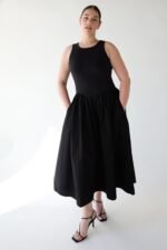 Poplin Rib-Knit Drop Waist Midi Dress - Image 5