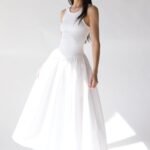 Poplin Rib-Knit Drop Waist Midi Dress