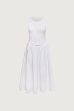 Poplin Rib-Knit Drop Waist Midi Dress - Image 6