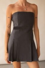 Twill Tube Pleated Mini Dress - Image 3