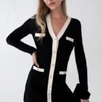 Contrast Trim Button Front Knit Mini Dress