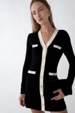 Contrast Trim Button Front Knit Mini Dress - Image 2