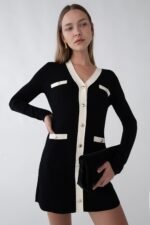 Contrast Trim Button Front Knit Mini Dress - Image 4