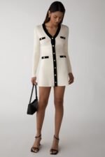 Contrast Trim Button Front Knit Mini Dress - Image 6