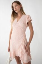 Floral Wrap Mini Dress With Ruffled Hem - Image 5