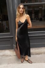 Satin V-Neck Midi Dress