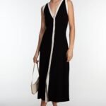 Sleeveless Contrast Trim Button Front Maxi Dress