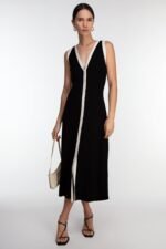 Sleeveless Contrast Trim Button Front Maxi Dress