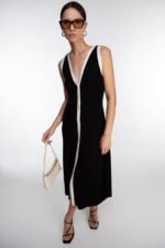 Sleeveless Contrast Trim Button Front Maxi Dress - Image 2
