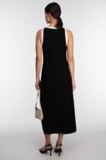 Sleeveless Contrast Trim Button Front Maxi Dress - Image 4