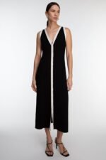 Sleeveless Contrast Trim Button Front Maxi Dress - Image 5