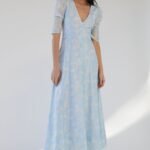 V-Neck Puff Sleeve Floral Maxi Dress