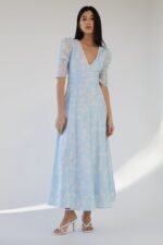 V-Neck Puff Sleeve Floral Maxi Dress