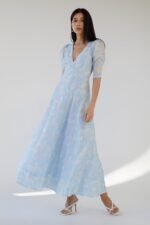 V-Neck Puff Sleeve Floral Maxi Dress - Image 3