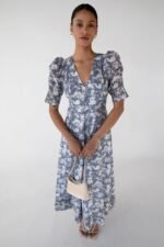 V-Neck Puff Sleeve Floral Maxi Dress - Image 2