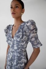 V-Neck Puff Sleeve Floral Maxi Dress - Image 4