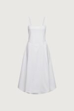 Cotton Poplin V-Waist Bubble Hem Midi Dress - Image 6