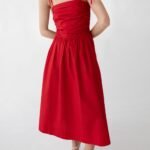 Cotton Poplin Square Neck Midi Dress