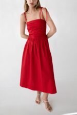Cotton Poplin Square Neck Midi Dress