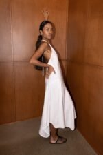 Linen Blend Halter Neck Midi Dress - Image 5