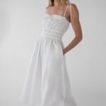 Shirred Bodice Midi Dress