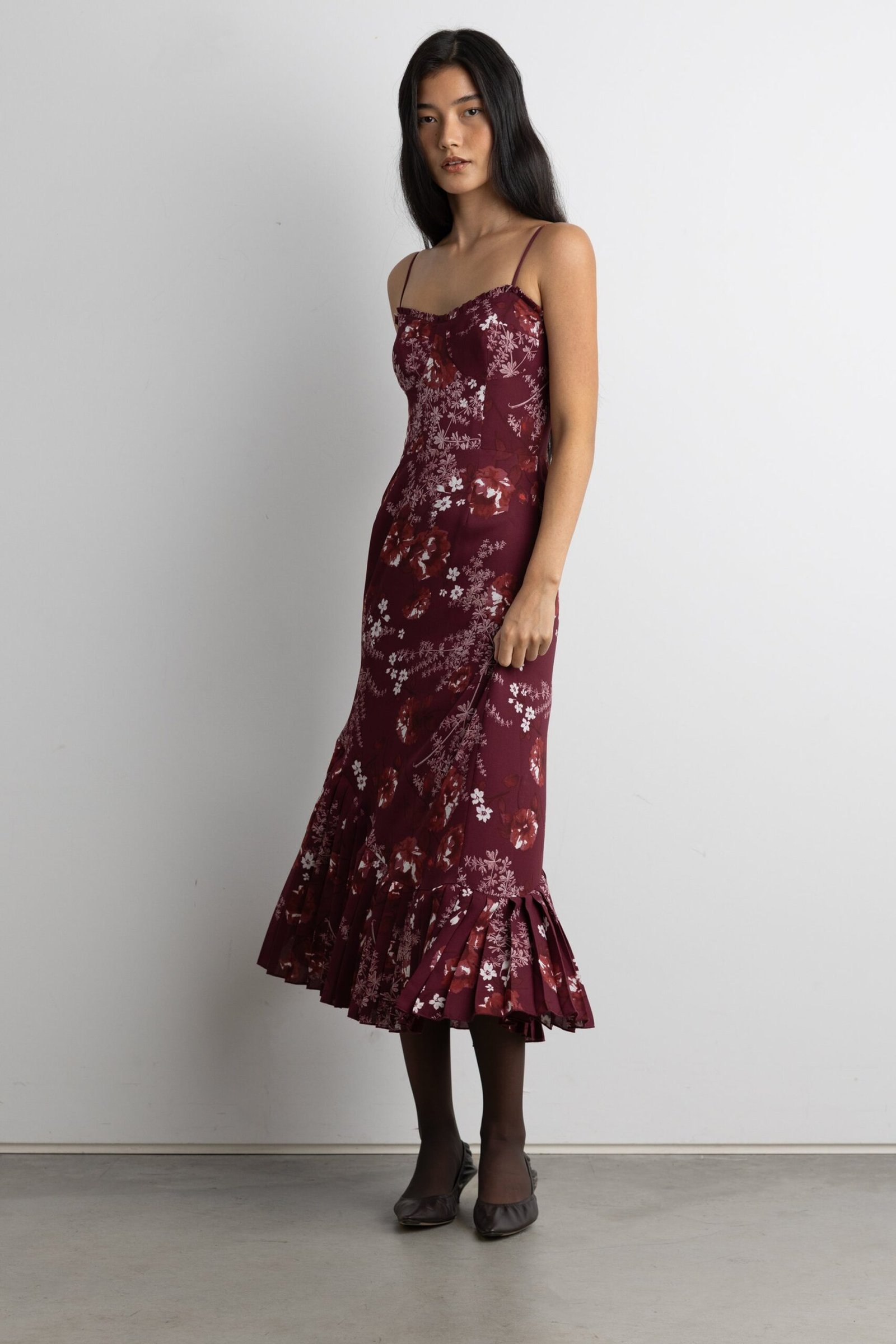 Dress-14221_Wine_Floral-1.jpg Floral Print Maxi Dress - Image 1