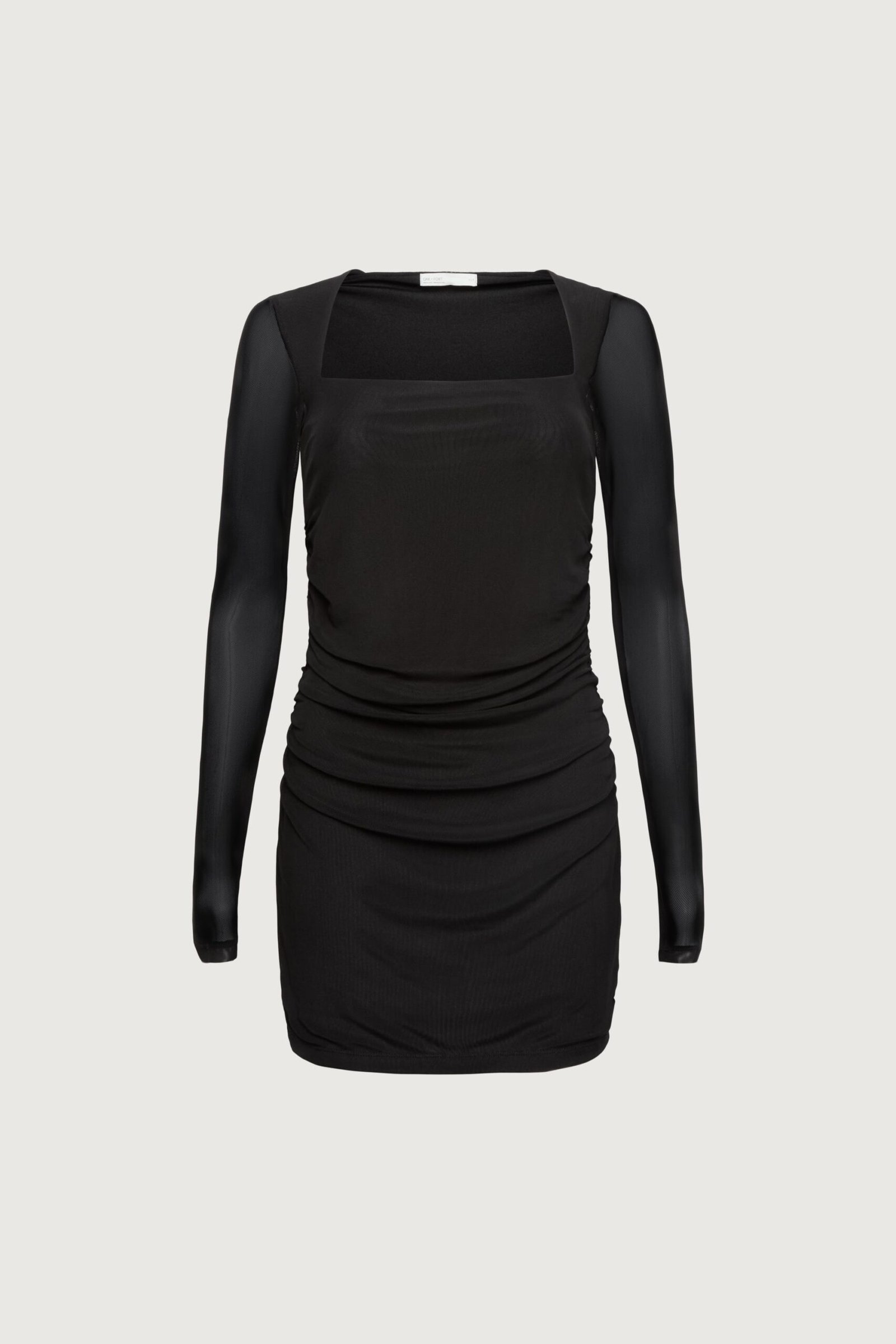 Dress-14247_Black-1.jpg Ruched Waist Square Neck Mini Dress - Image 1