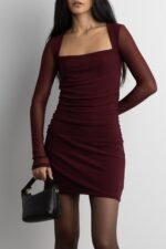 Ruched Waist Square Neck Mini Dress - Image 3