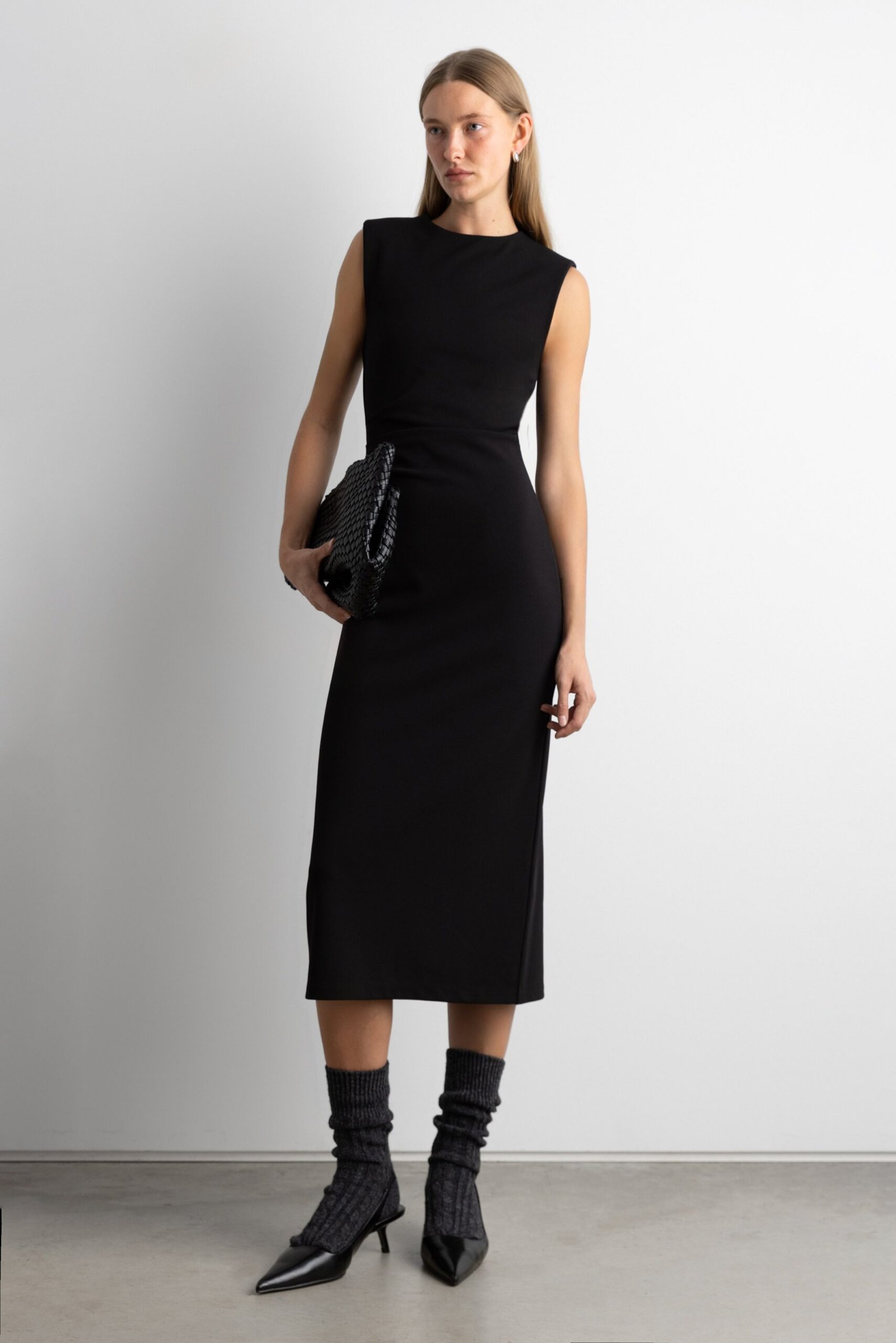 Dress-14248_Black-1.jpg Slim Fit Midi Dress - Image 1