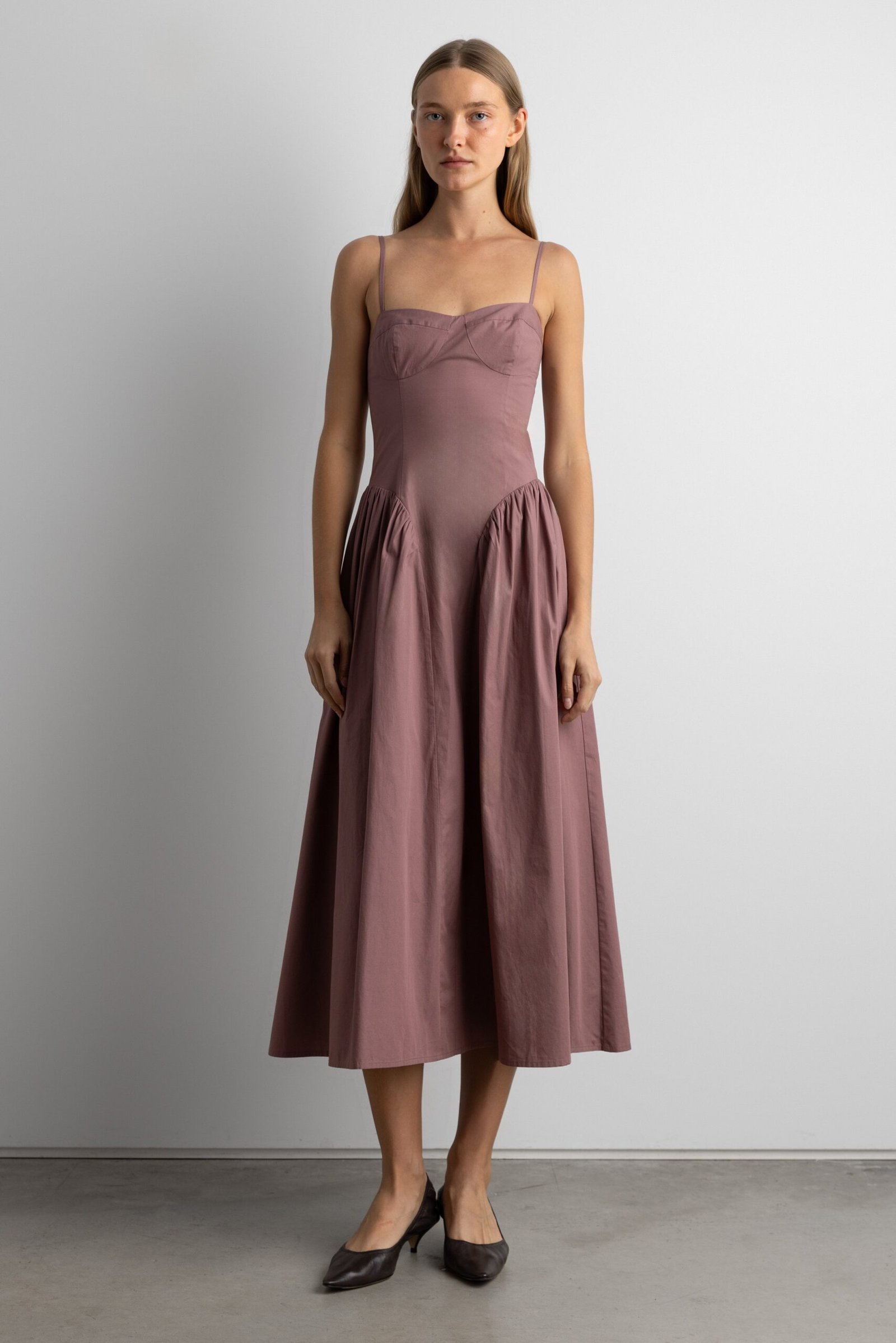 Dress-15480_Rose_Taupe-1.jpg Cotton Poplin Corset Midi Dress - Image 1