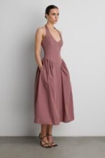 Cotton Poplin Halter Midi Dress - Image 2