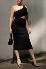One Shoulder Midi Dress With Cutout - Image 3