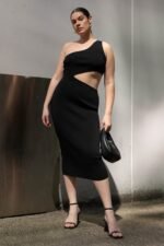 One Shoulder Midi Dress With Cutout - Image 6
