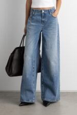 Creased Effect Wide Leg Jean