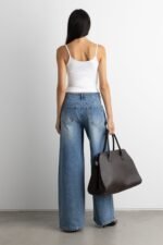 Creased Effect Wide Leg Jean - Image 4