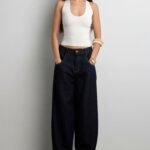 Cropped High-Rise Barrel Leg Dark Blue Wash Jean