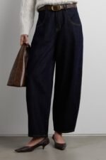 Cropped High-Rise Barrel Leg Dark Blue Wash Jean - Image 3