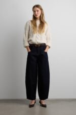 Cropped High-Rise Barrel Leg Dark Blue Wash Jean - Image 4