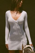 Asymmetrical Button Mini Dress - Image 5