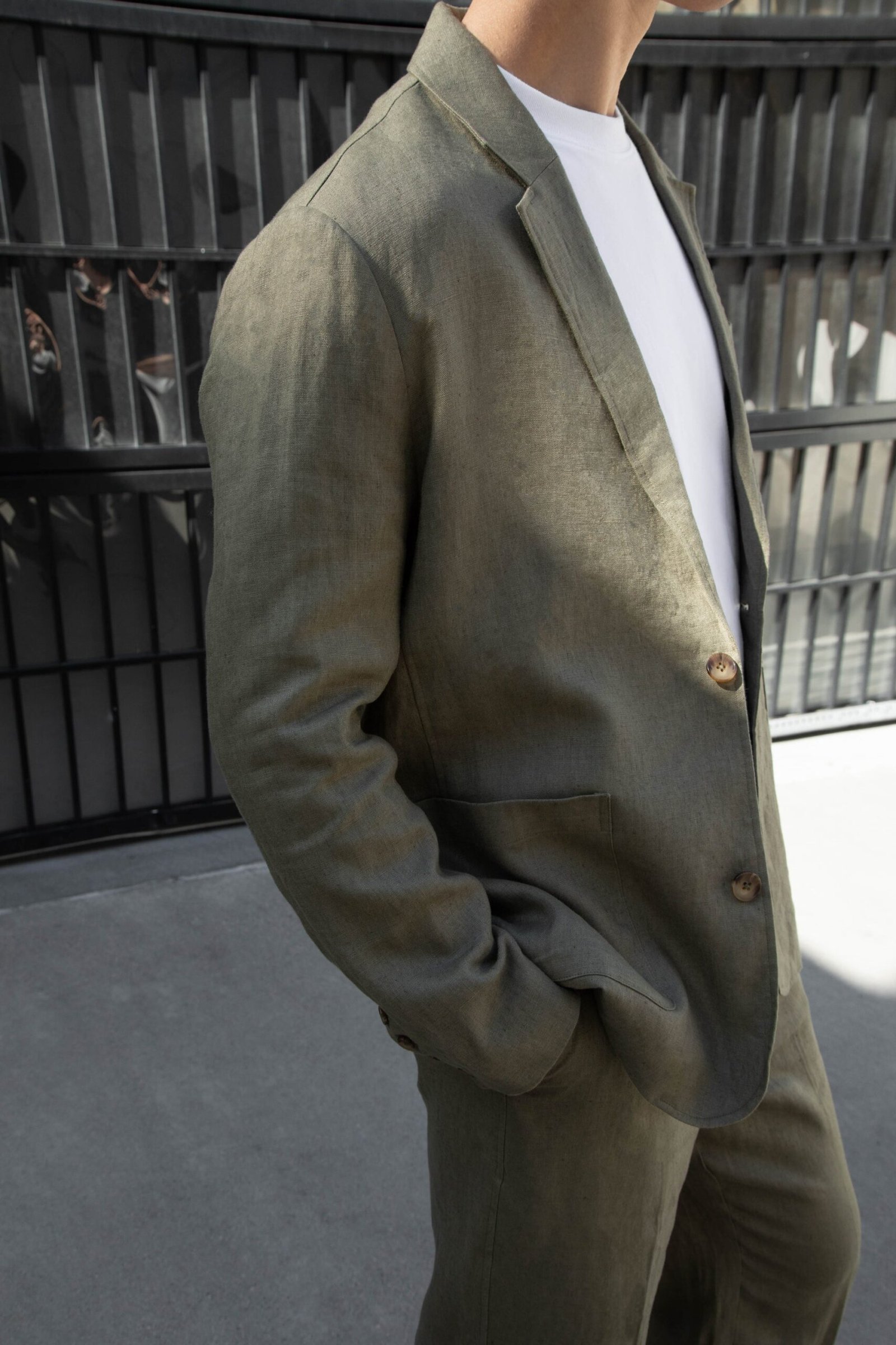 Outerwear-10441_Burnt_20Olive-1.jpg 100% LINEN BLAZER - Image 1