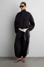 High Funnel Neck Cropped Drawstring Jacket - Image 2