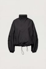 High Funnel Neck Cropped Drawstring Jacket - Image 3