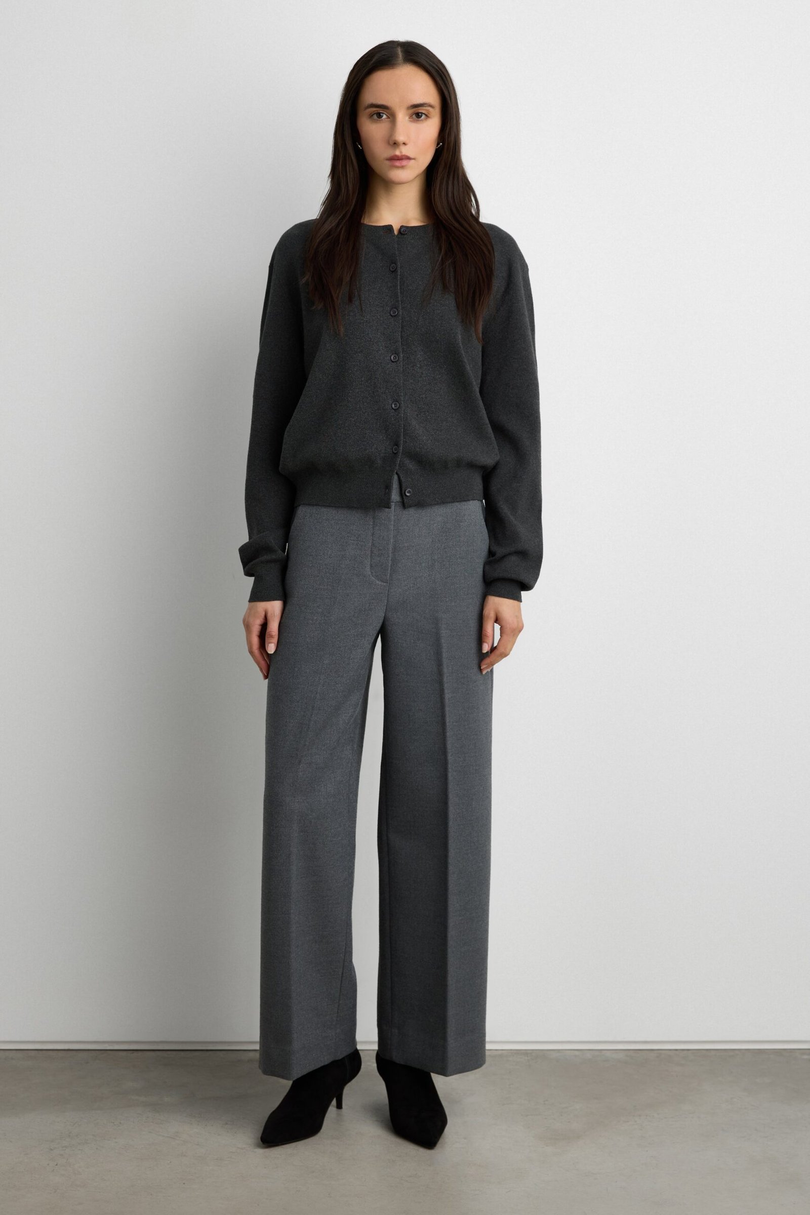 Pant-11236_Dark_Heather_Grey-1.jpg Cropped Half Elastic Waist Pant - Image 1