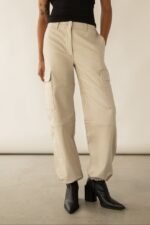 Twill Wide Leg Cargo Pant With Shock Cord