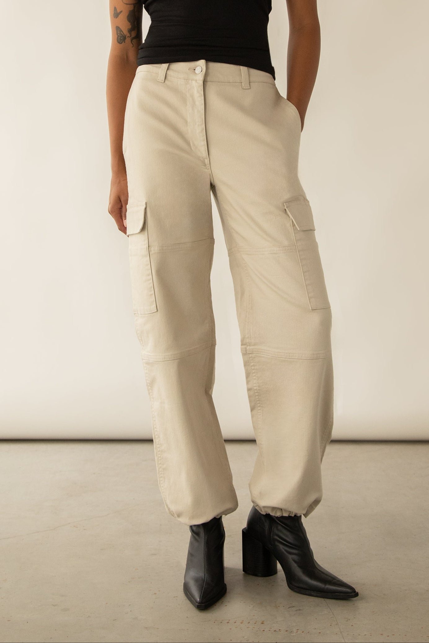Pant-12256_Seashell-1.jpg Twill Wide Leg Cargo Pant With Shock Cord - Image 1