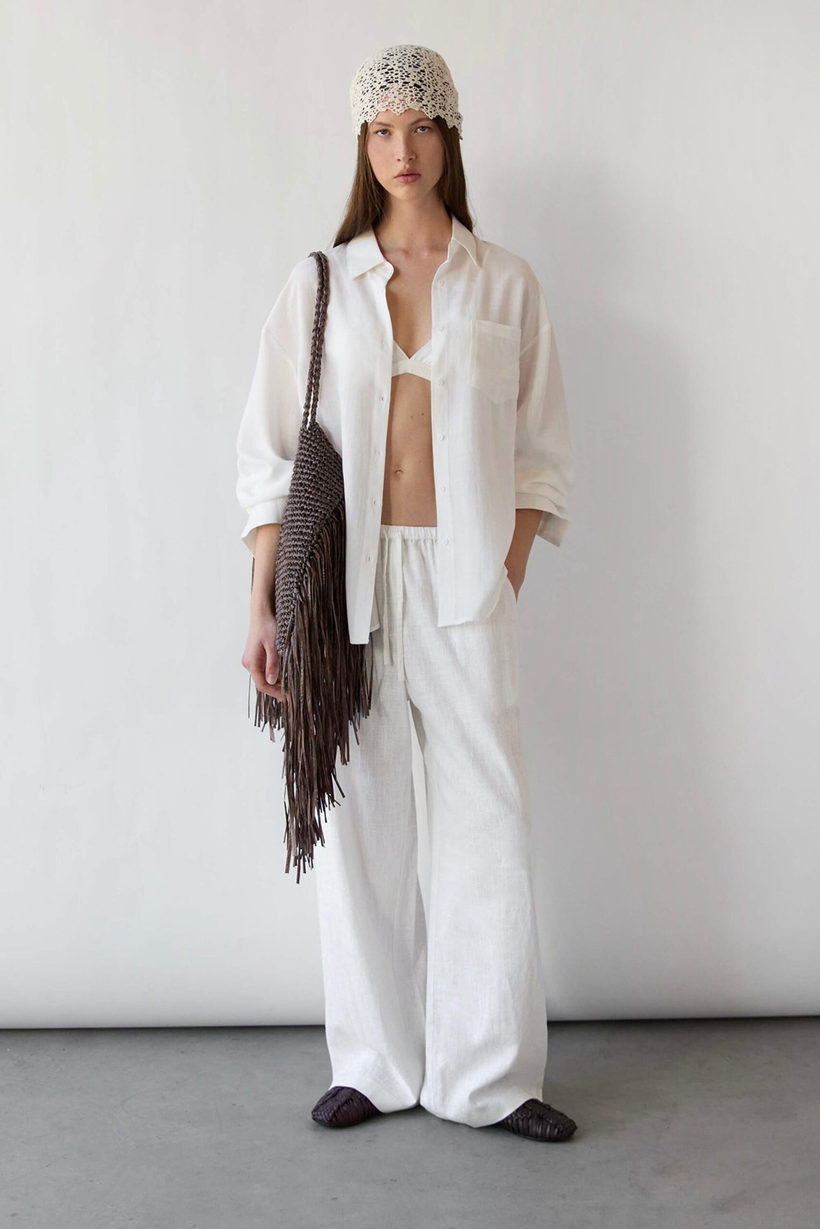 Pant-12561_White-1.jpg Linen Blend Wide Leg Pant - Image 1