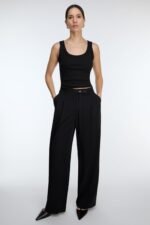 High-Rise Wide Leg Belt Detail Trouser