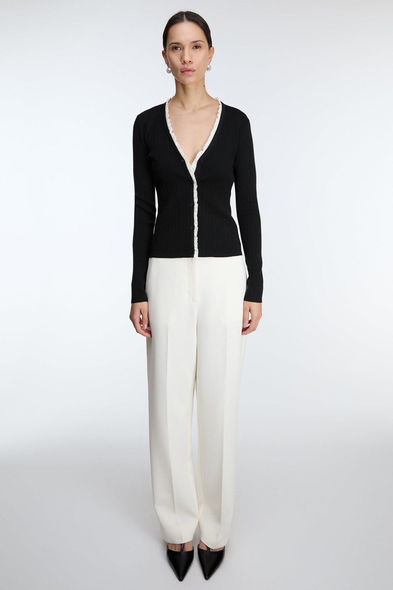 Pant-13605_Cream-3.jpg High-Rise Straight Leg Trouser With Half Elastic Waist - Image 1